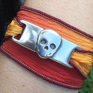 Punisher Skull Bracelet  - Hand Dyed Silk Ribbon - FITS ALL WRISTS